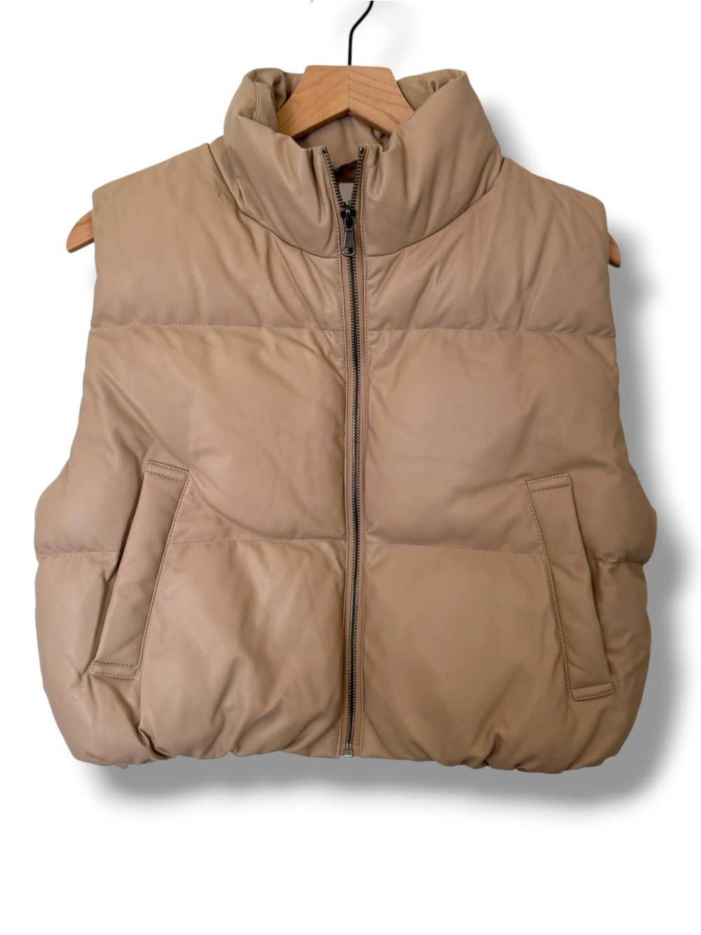 Brown Caramel Cropped Puffer Vest Women's Zip Up Collared NWT‎ Size Large - Picture 2 of 8